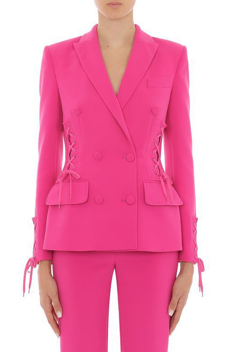 Moschino Lace-Up Double Breasted Crepe Blazer, Main, color,
