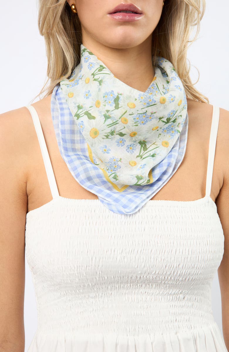 Viens Avec Moi Picnic Flowers Mini Silk Scarf, Main, color, Lilac And Yellow