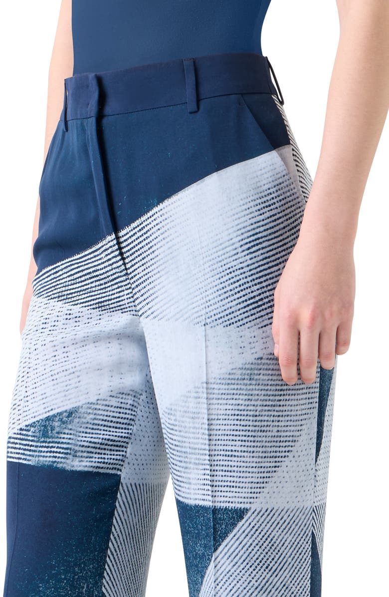 Akris Zigzag Print Silk Crepe Pants, Alternate, color, Denim-Ecru