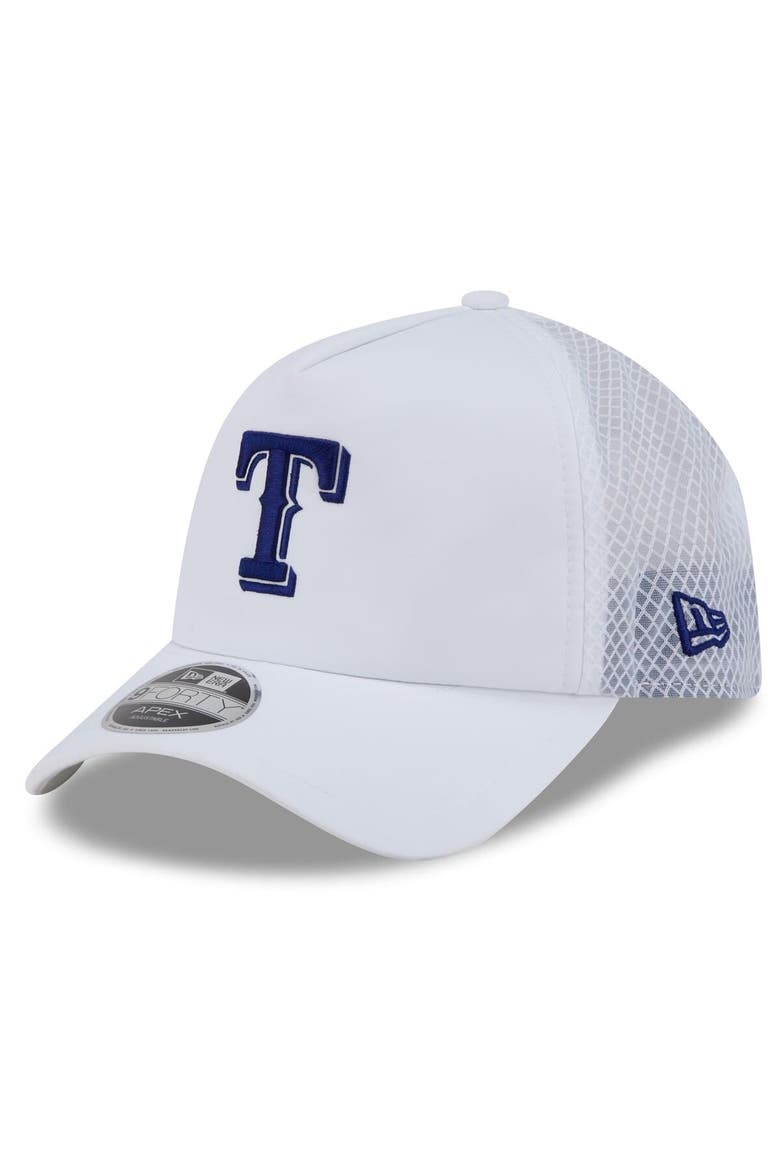 Men's New Era White Texas Rangers 2026 Batting Practice Apex 9FORTY Adjustable Trucker Hat, Main, color, White