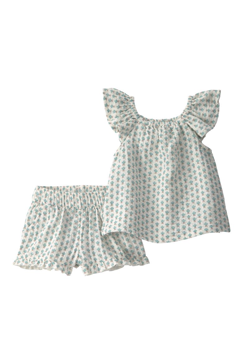 Print Organic Cotton Gauze Top & Shorts Set, Main, color, BLUE GEO