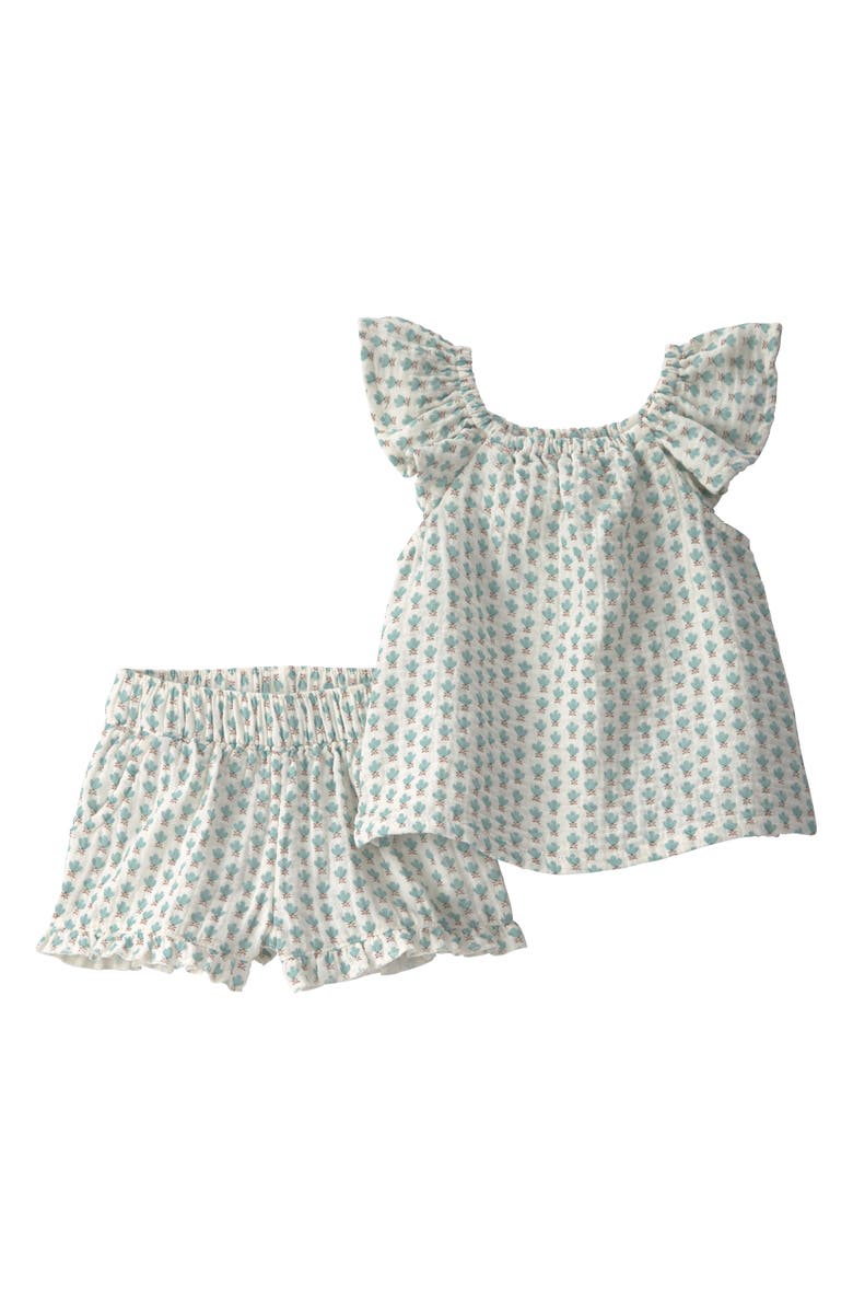 Little Planet Print Organic Cotton Gauze Top & Shorts Set, Main, color, Blue Geo