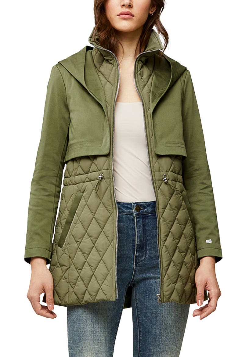 Enora Mix Water Repellent Quilted Raincoat, Alternate, color, GREEN