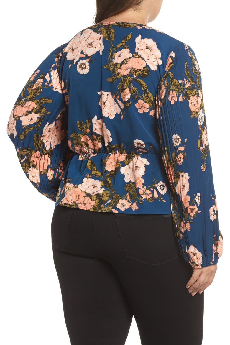 Pleated Sleeve Blouse, Alternate, color, BLUE AURORA TONAL FLORAL