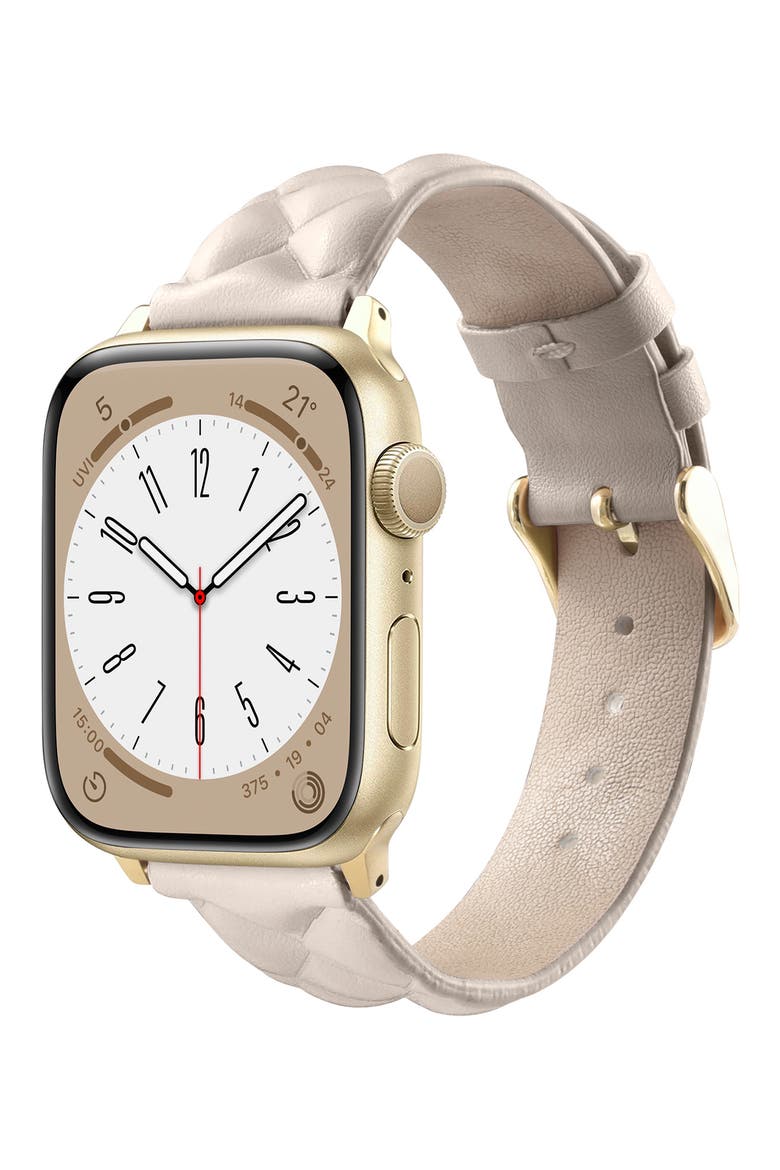 Quilted Faux Leather Watch Band, Alternate, color, CREAM