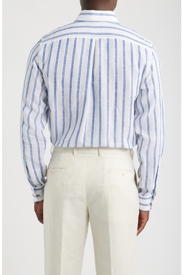 Stripe Slub Linen Button-Up Shirt, Alternate, color, BLUE