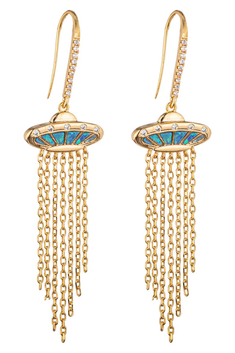 Spaceship Drop Earrings, Main, color, GOLD