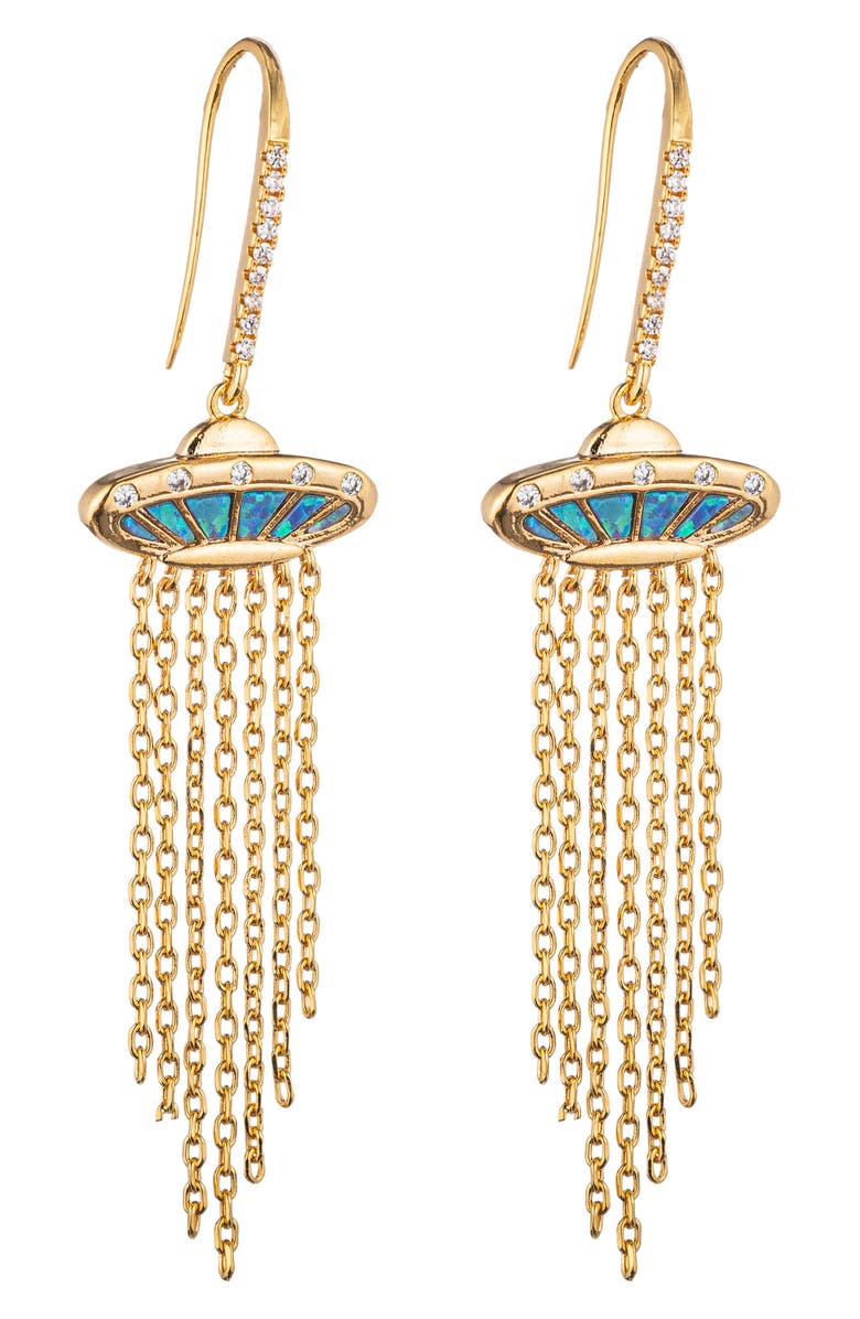 EYE CANDY LOS ANGELES Spaceship Drop Earrings, Main, color, Gold