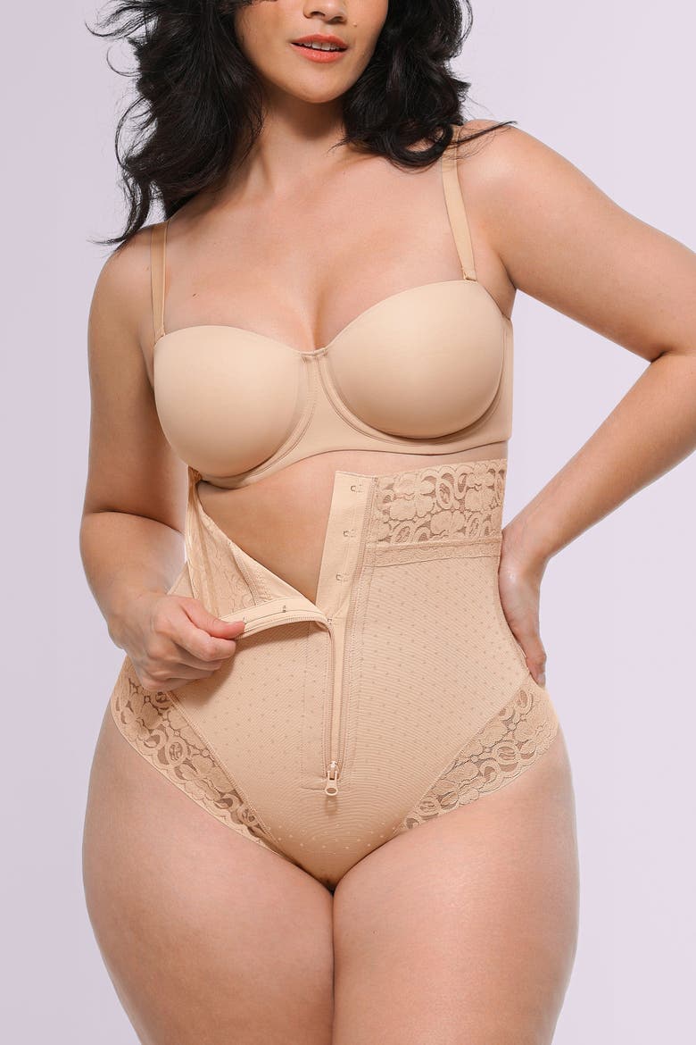 AirSlim High-Waisted Polka Dot Shaping Thong, Alternate, color, Nude
