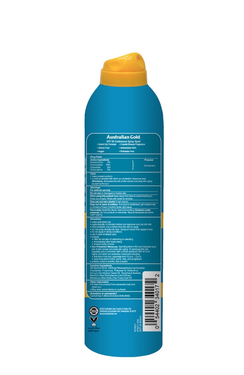 Australian Gold SPF 50 Continuous Spray Sport Ultra Chill, Alternate, color, 