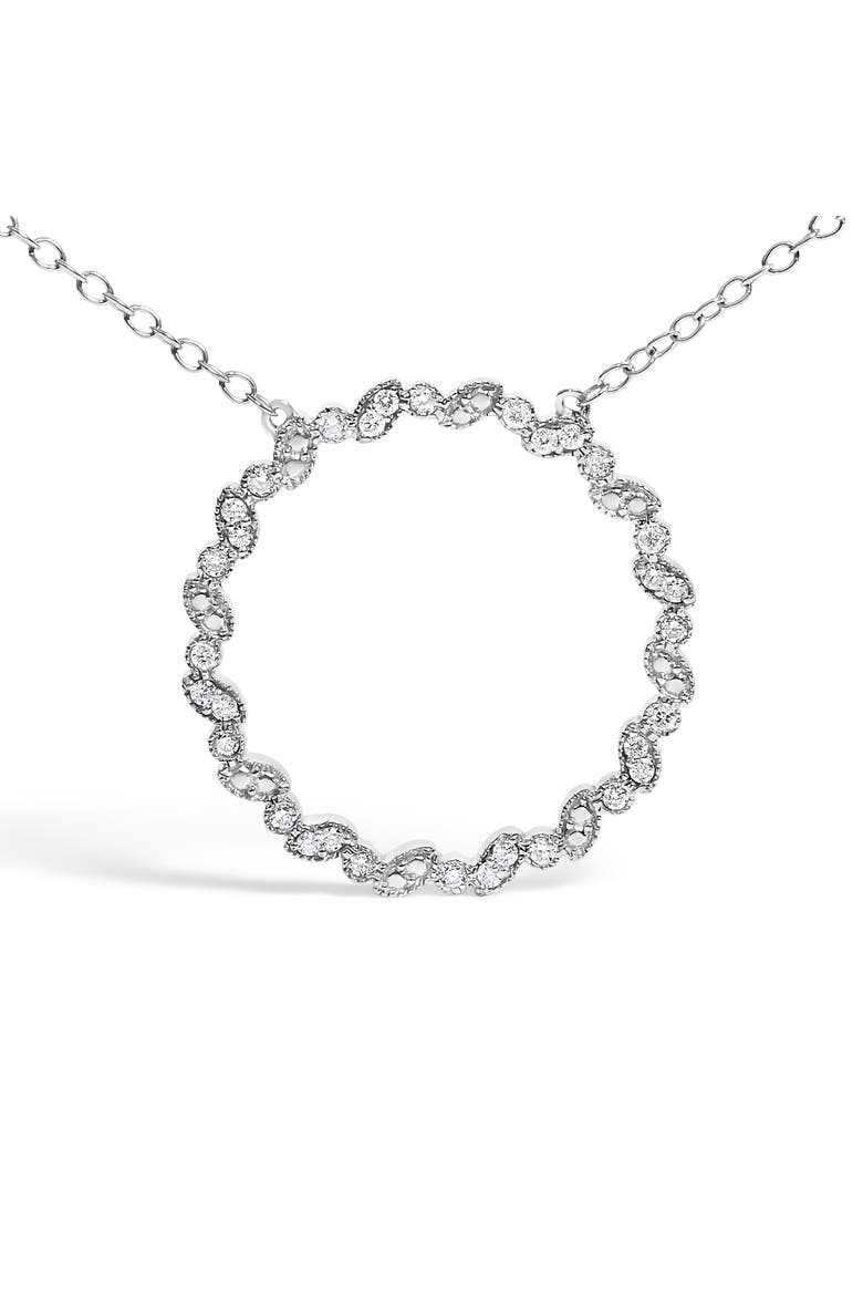 Silver 1/7 Cttw Lab Grown Diamond Beaded Love Circle Pendant Necklace, Alternate, color, White