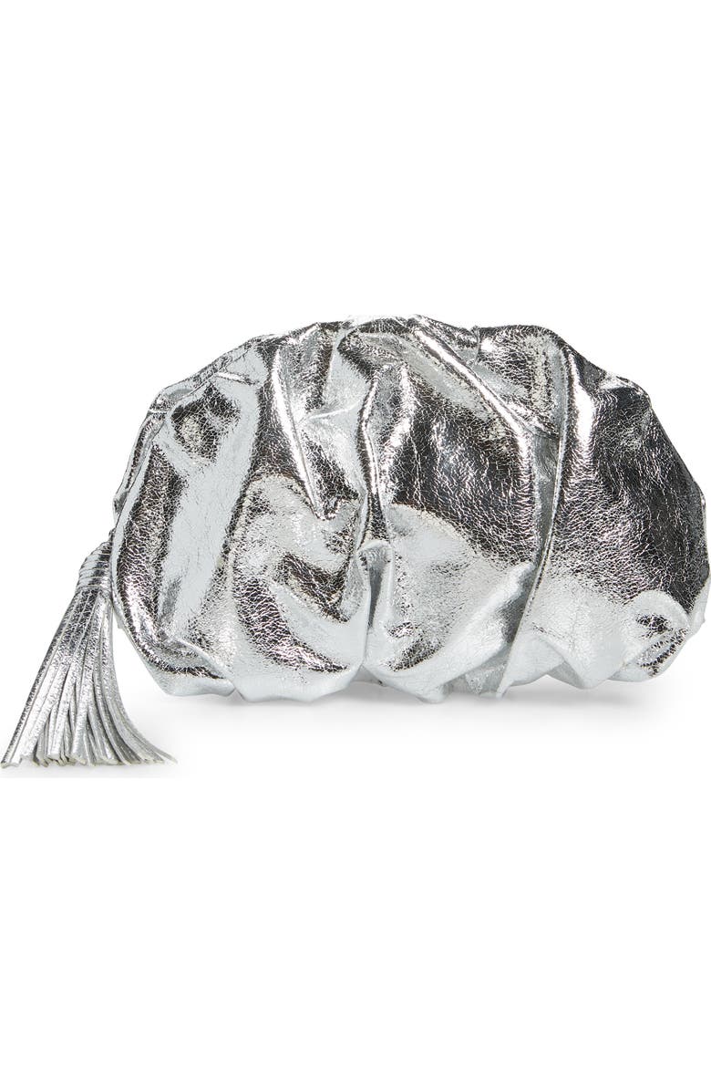 Rebecca Minkoff Ruched Faux Leather Clutch, Main, color, Silver