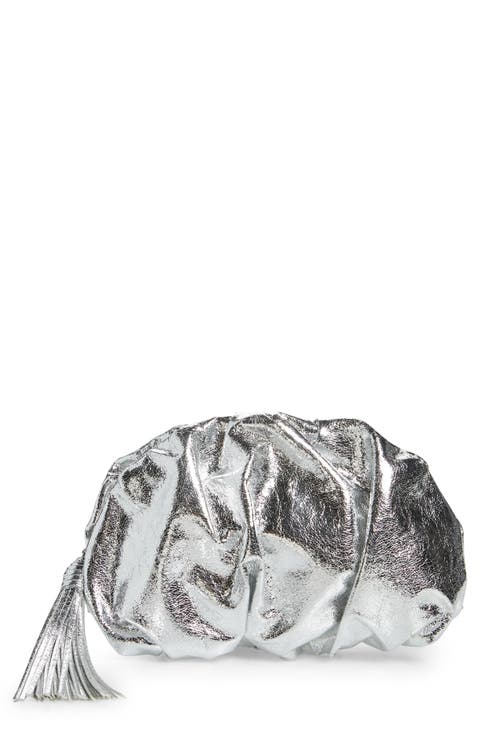 Ruched Faux Leather Clutch