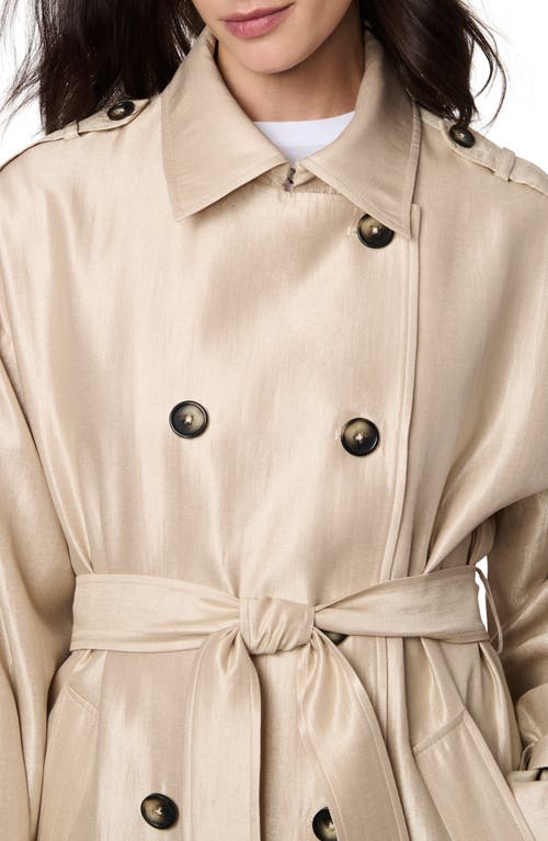 Bernardo Golden Luster Double Breasted Trench Coat In Light Khaki