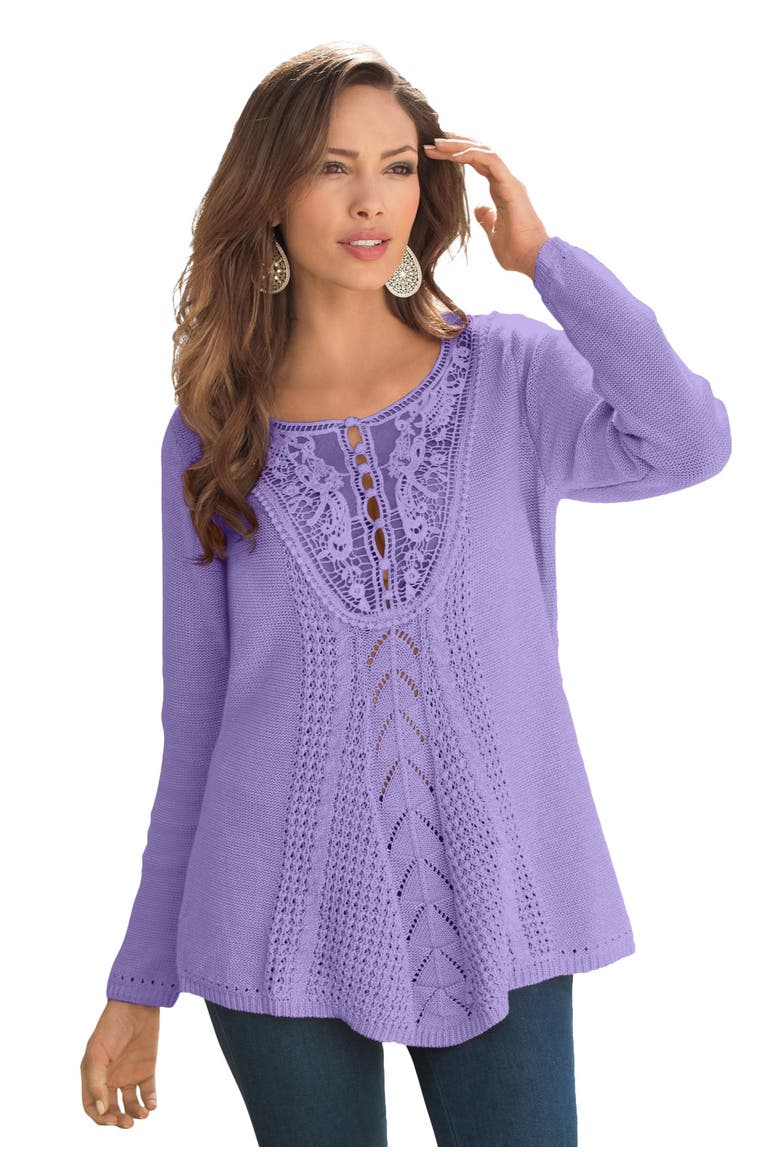 Plus Size Lace Yoke Pullover Sweater, Main, color, VINTAGE LAVENDER