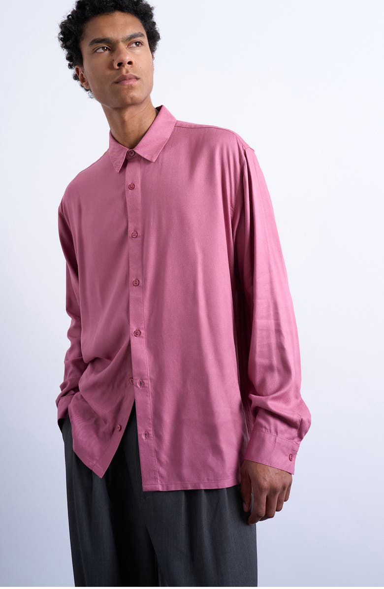 Topman Relaxed Fit Twill Button-Up Shirt, Main, color, Mauve