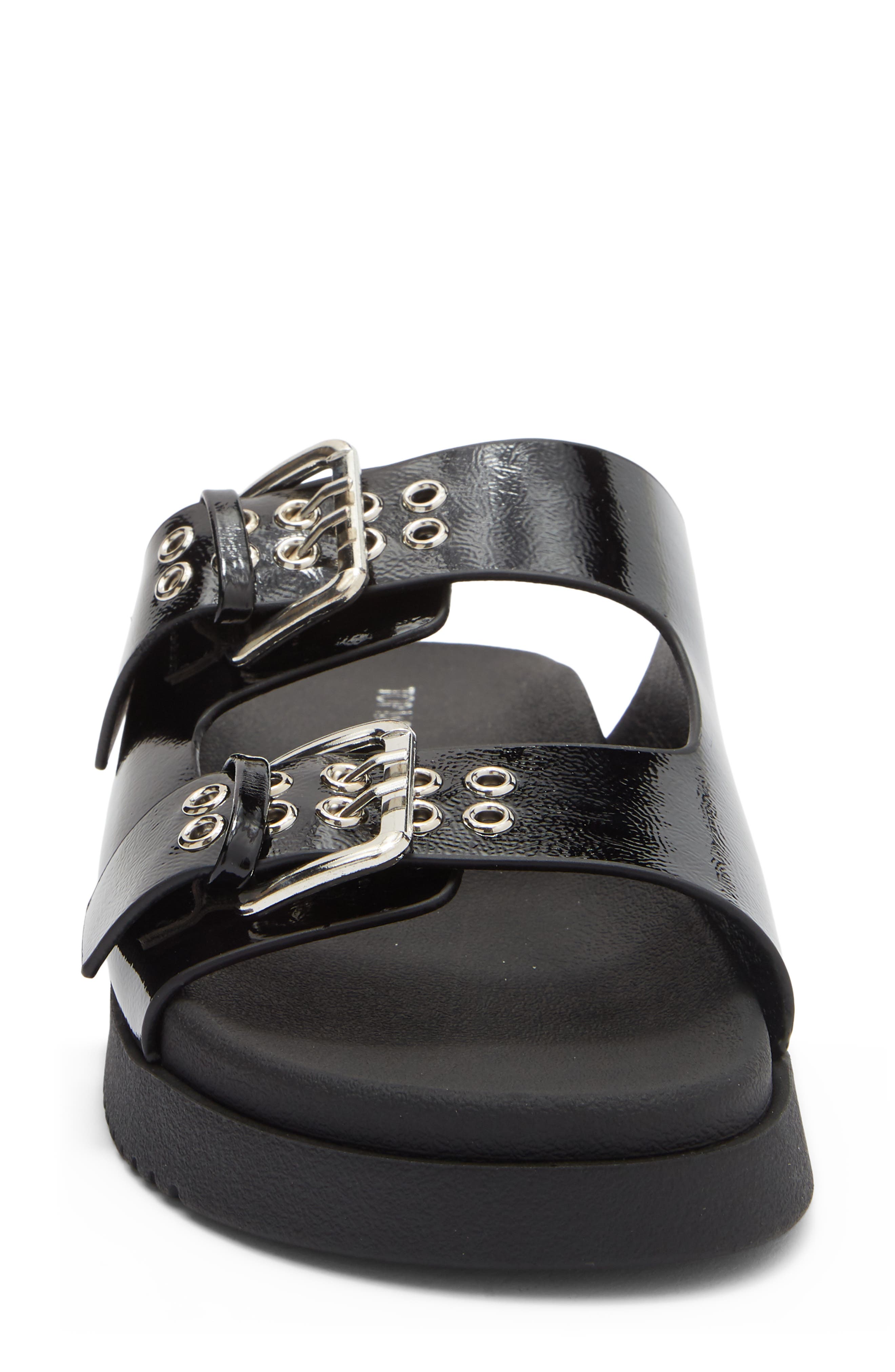 TOP MODA Lyon Buckle Slide Sandal, Alternate, color, Black Pat