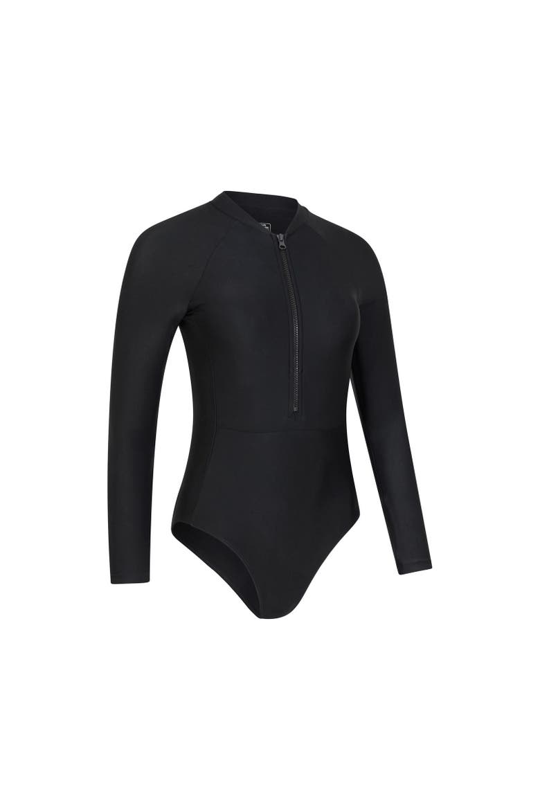 Surfer Long-Sleeved One Piece Bathing Suit, Alternate, color, Black