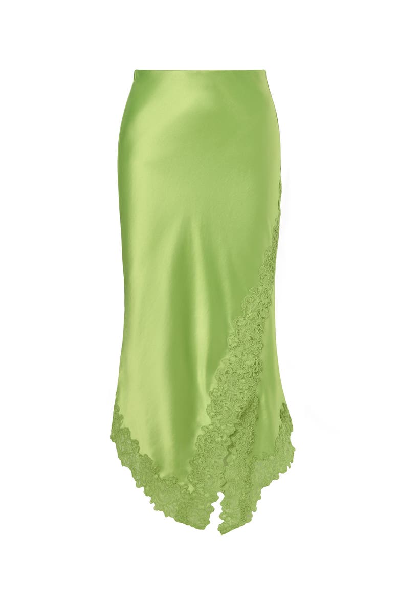 Heylin Asymmetric Lace Hem Midi Skirt, Alternate, color, Lime