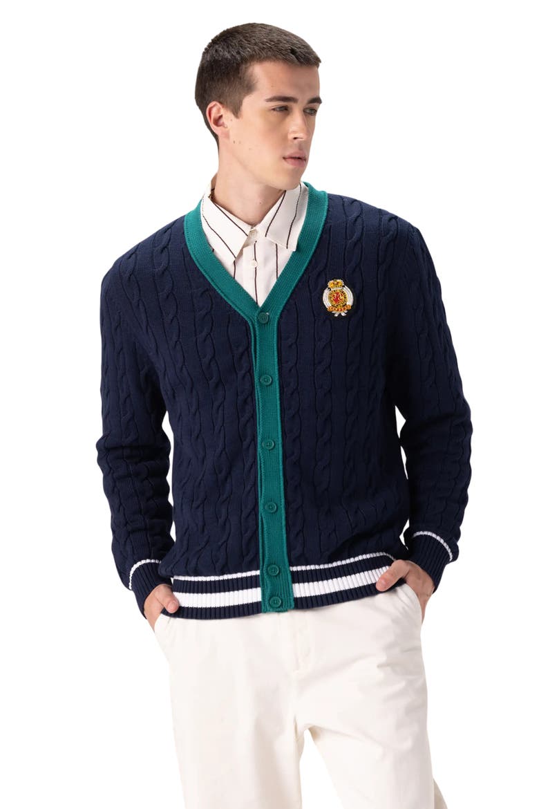 Cable Knit Cardigan, Alternate, color, Navy