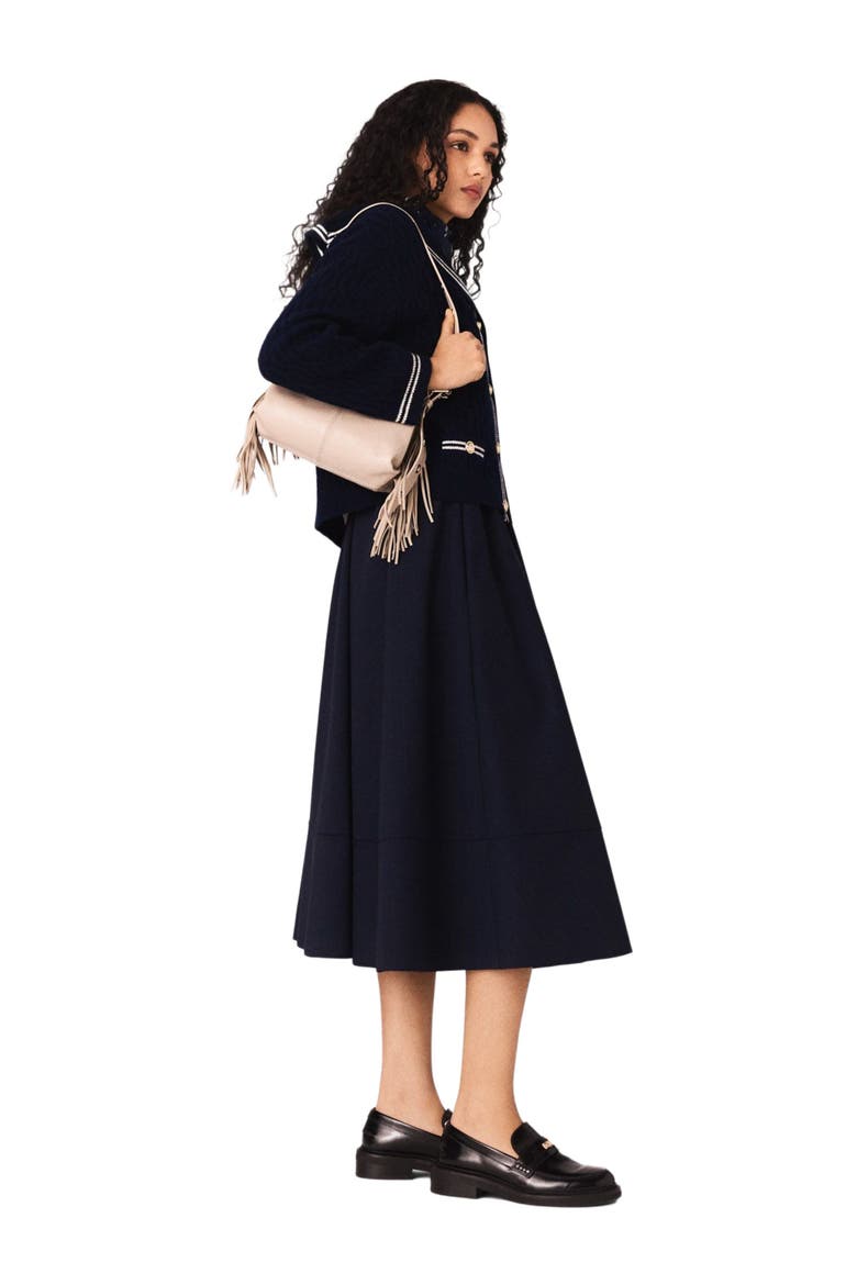 Striped tailored midi skirt, Alternate, color, Navy