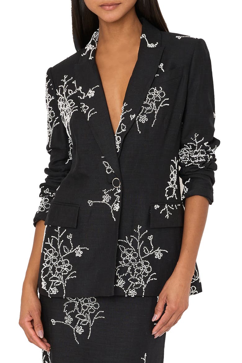 Alexa Beaded Embroidered Blazer, Main, color, BLACK