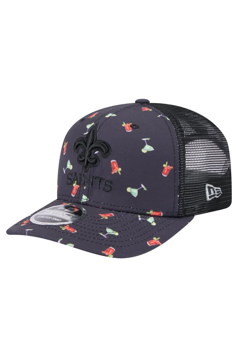 Men's New Era  Navy/Black New Orleans Saints Adventure Drinks Pattern 9SEVENTY Stretch-Snap Hat, Main, color, Navy