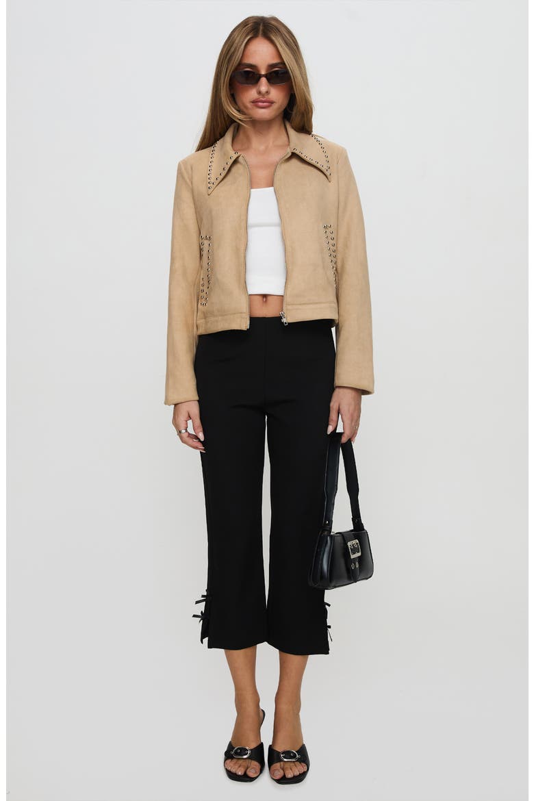 Hurleigh Studded Faux Suede Jacket, Alternate, color, BROWN