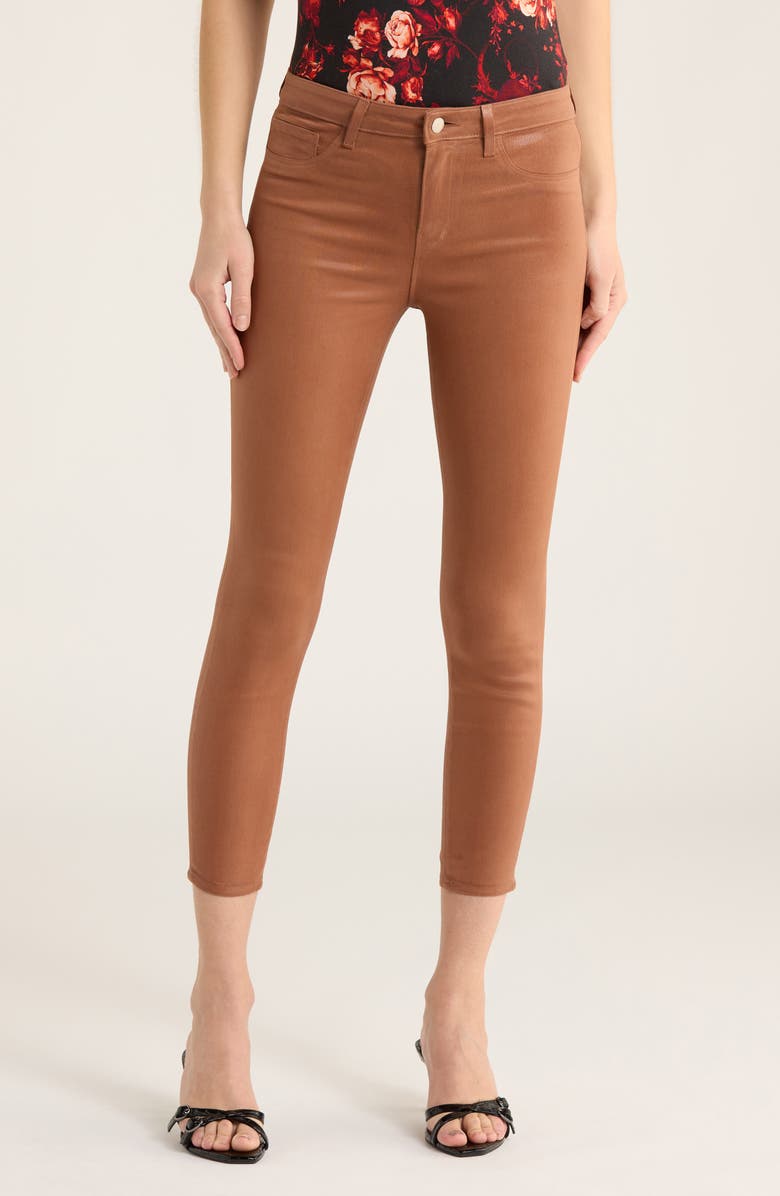 L'AGENCE Margot Coated Crop High Waist Skinny Jeans, Main, color, Fawn Coated