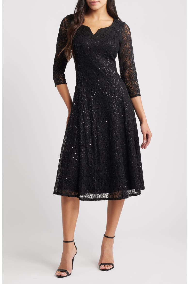 Sequin Lace Cocktail Dress, Main, color, BLACK