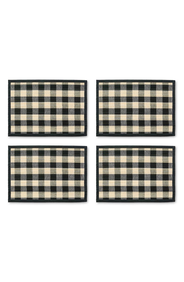 MACKENZIE CHILDS Black Woven Check Set of 4 Straw Placemats, Main, color, Black