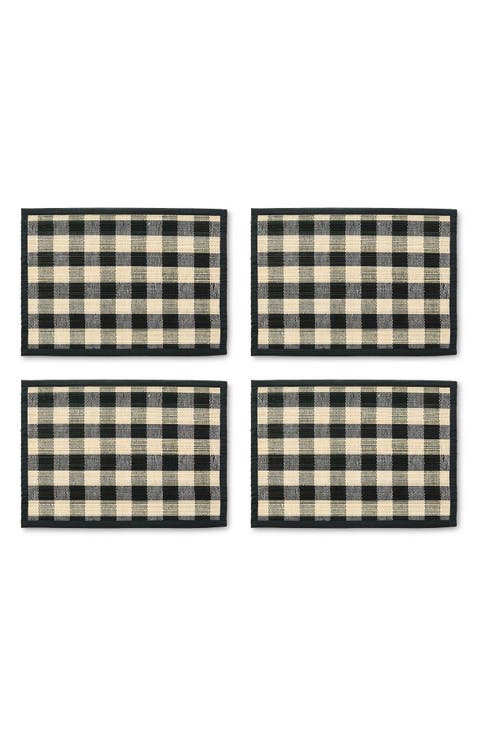 Black Woven Check Set of 4 Straw Placemats