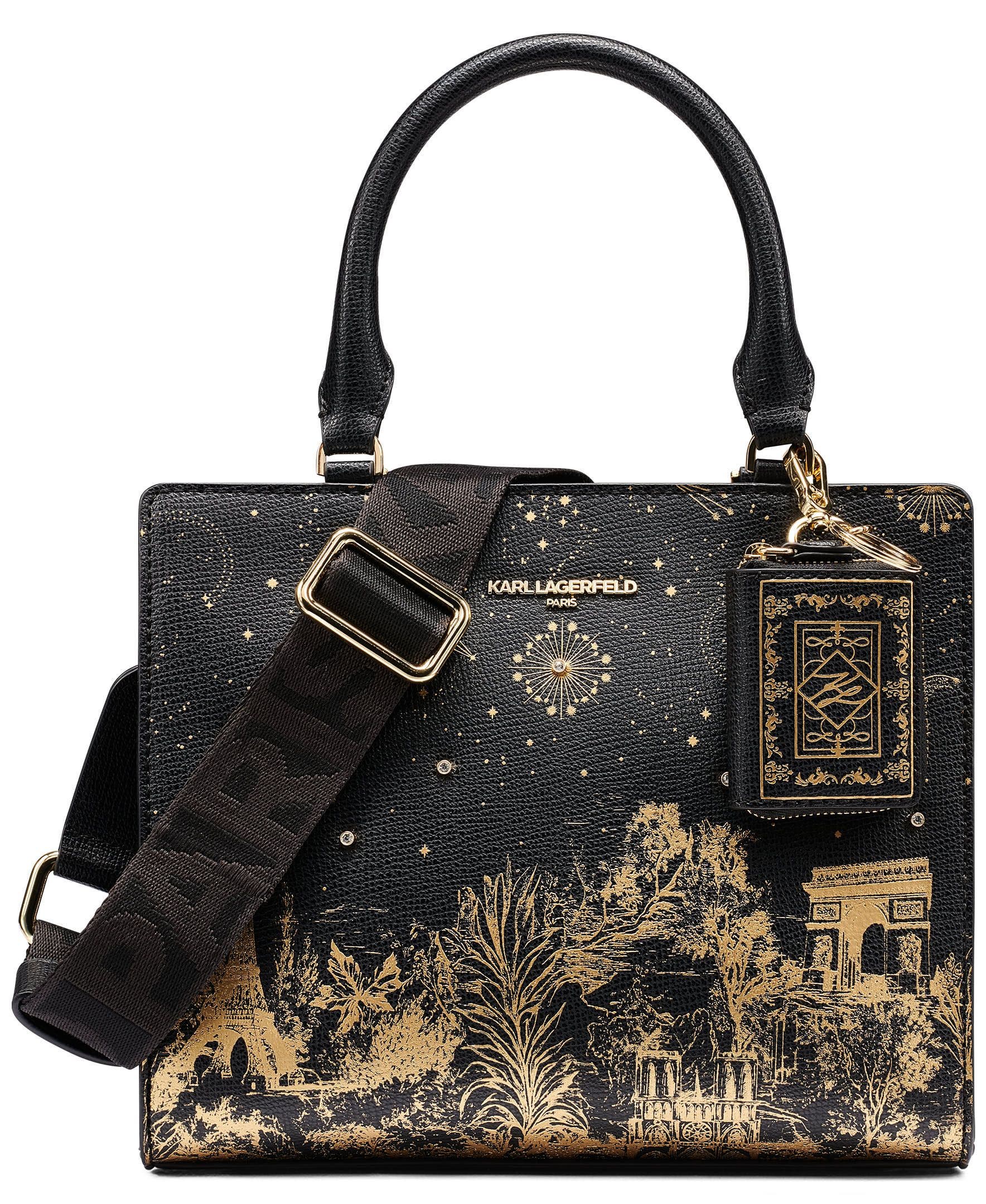 Printed Paris Crossbody, Main, color, Black/Gold
