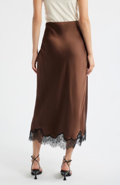 Loveshackfancy Calder Lace Trim Satin Midi Skirt In Brown