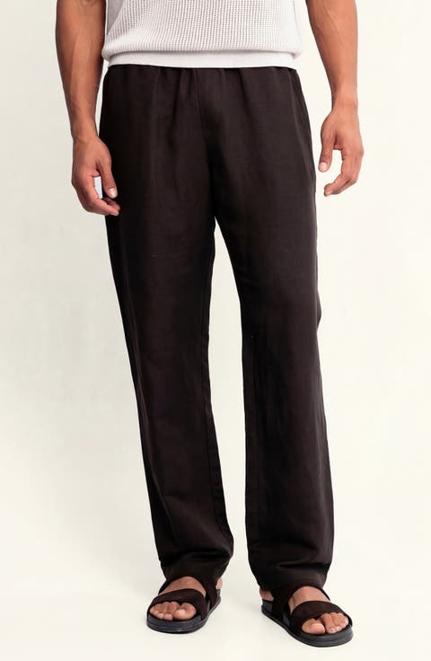 Linen Blend Drawstring Pants