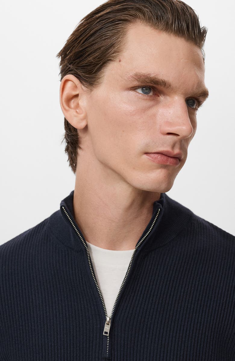 MANGO Rib Quarter Zip Sweater, Alternate, color, Navy