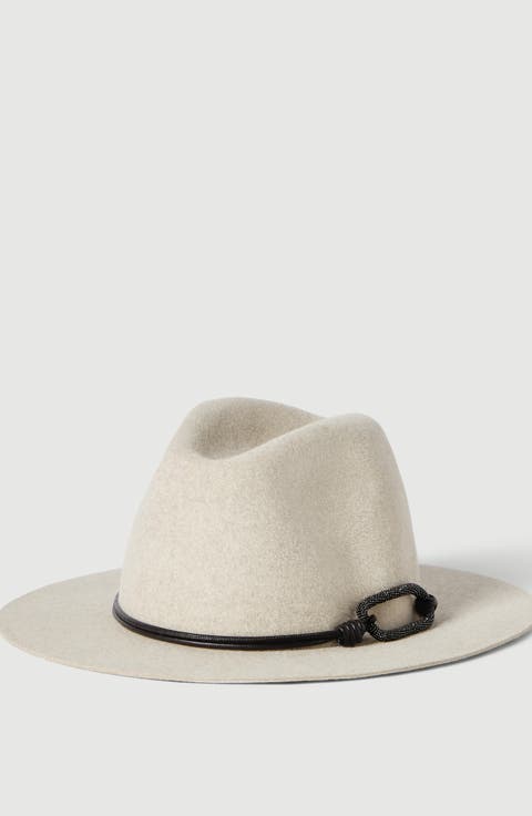 Felt fedora with leather and monili band