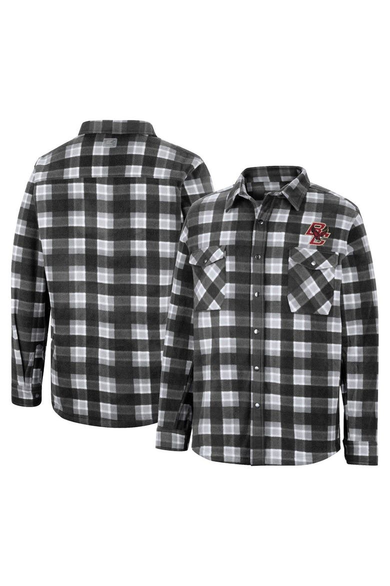 Men's Colosseum Black/White Boston College Eagles Ellis Plaid Full-Snap Shirt Jacket, Main, color, Black