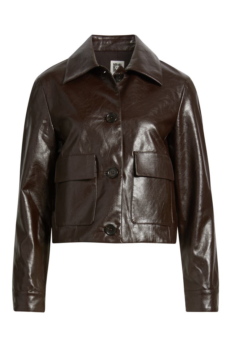 Faux Leather Crop Shirt Jacket, Alternate, color, DEEP MAHOGANY