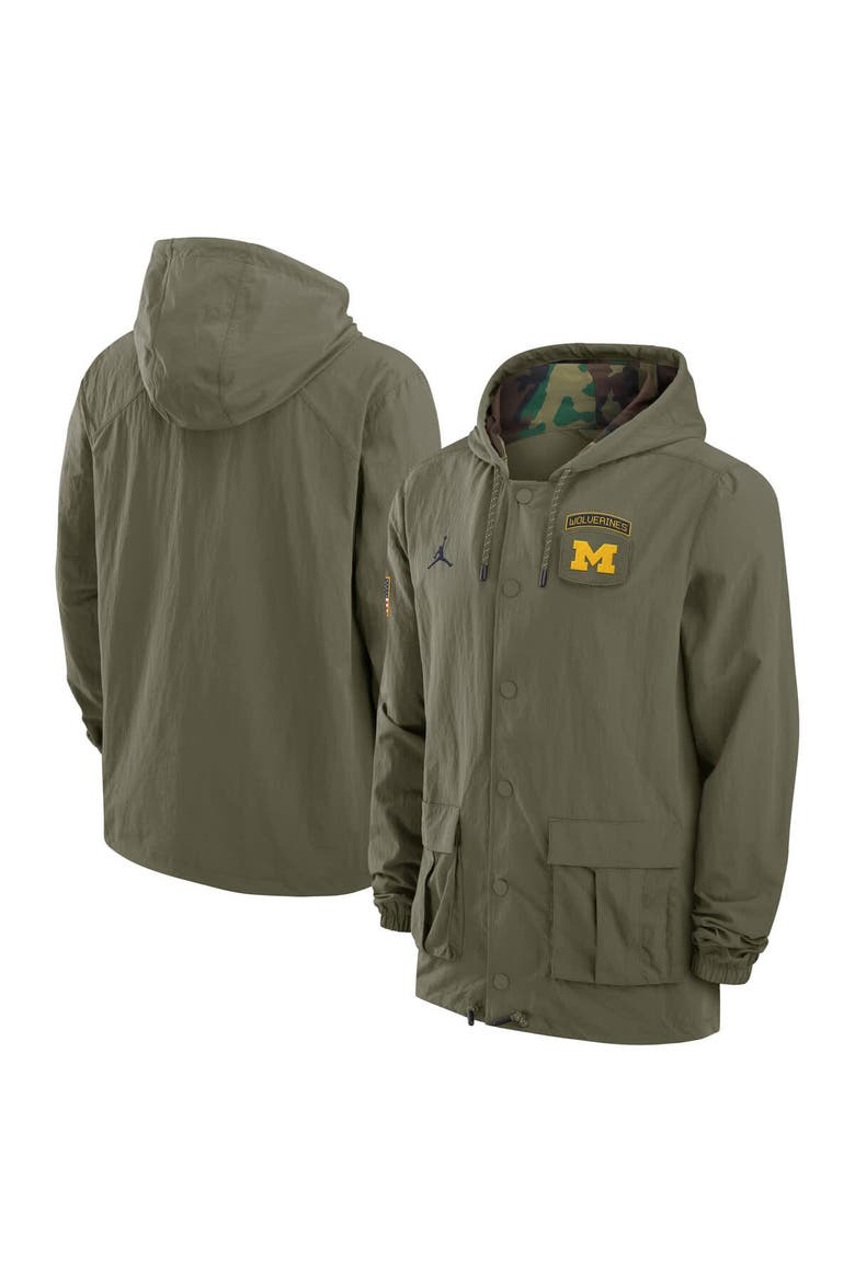 Men's Jordan Brand Olive Michigan Wolverines 2024 Military Appreciation Full-Snap Hoodie Military Jacket, Main, color, Olive