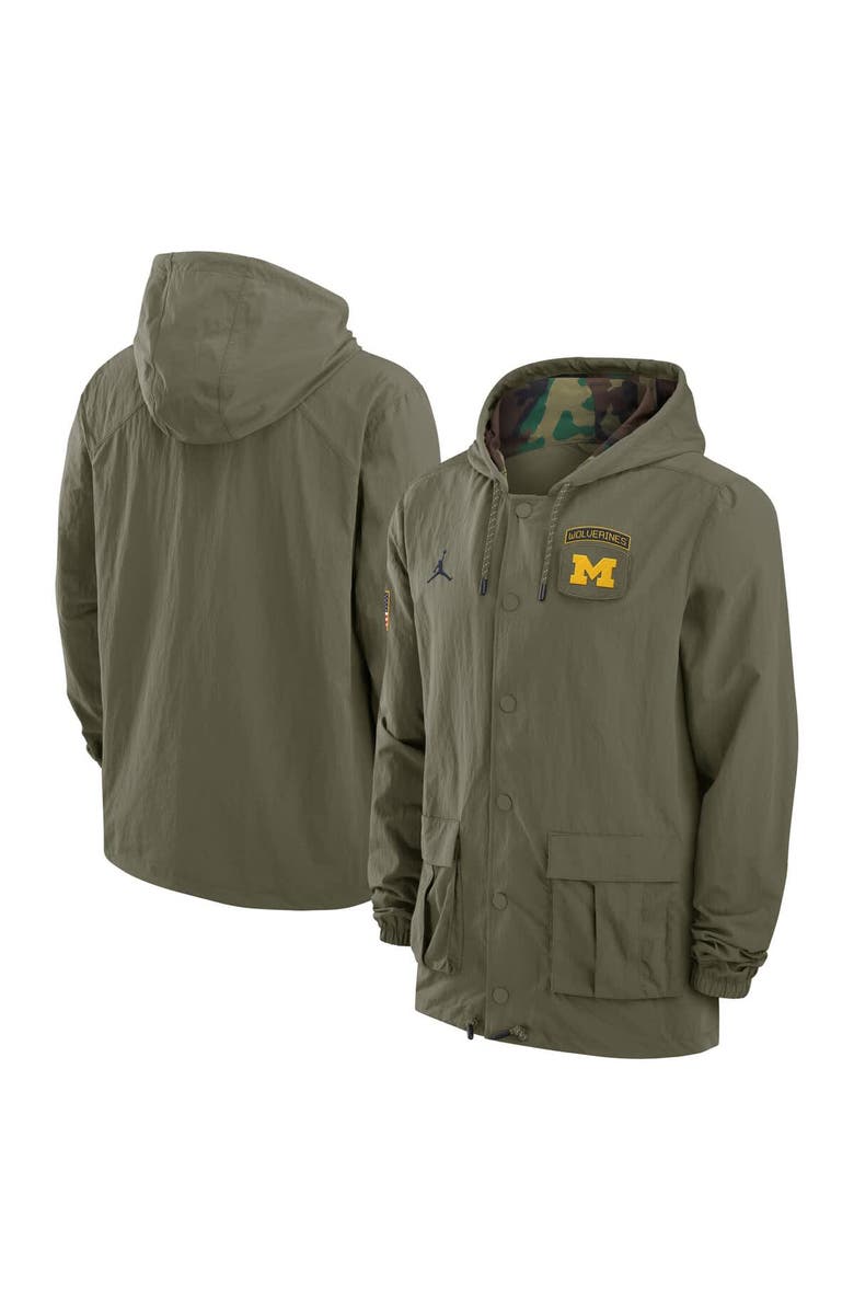 Jordan Brand Men's Jordan Brand Olive Michigan Wolverines 2024 Military Appreciation Full-Snap Hoodie Military Jacket, Main, color, Olive