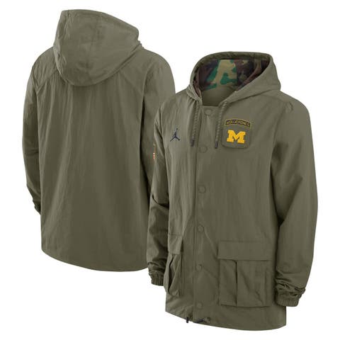 Men's Jordan Brand Olive Michigan Wolverines 2024 Military Appreciation Full-Snap Hoodie Military Jacket