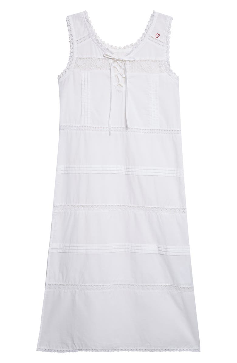 KÚR Lace Trim Pleated Cotton Shift Dress, Alternate, color, White