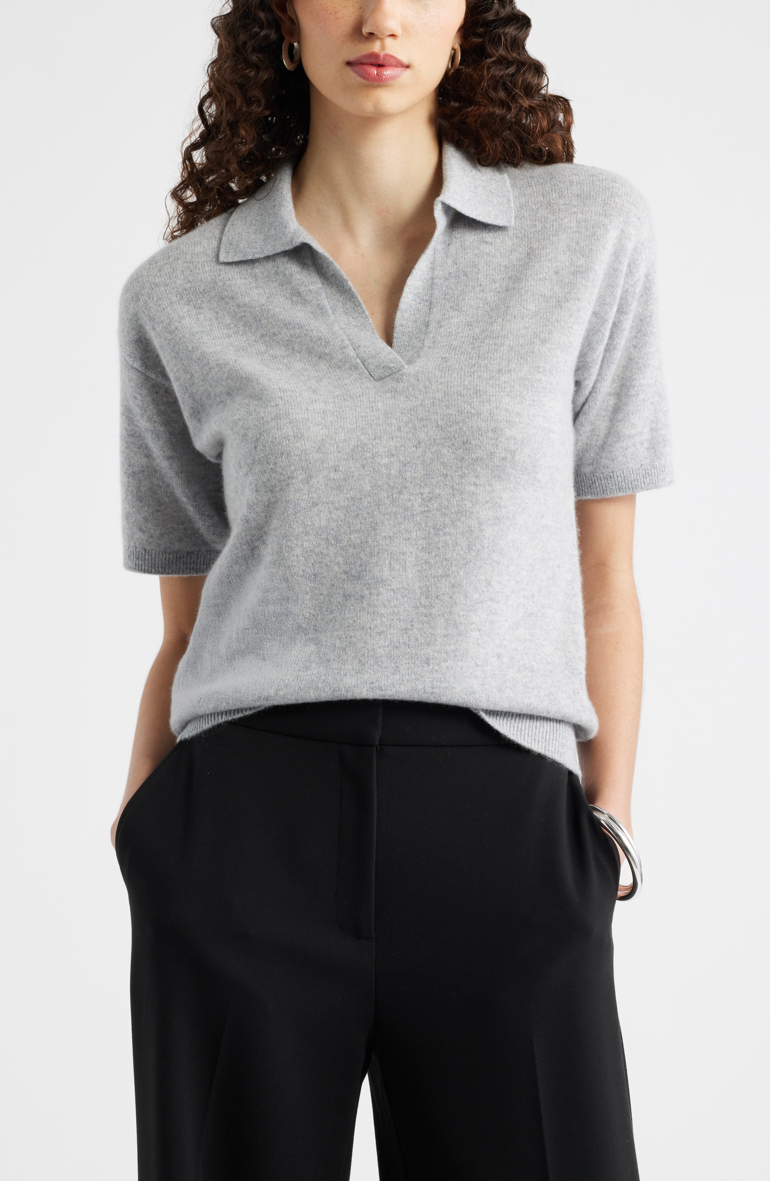 Cashmere Johnny Collar Short Sleeve Sweater - image 3