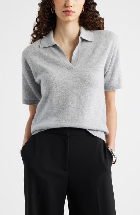 Cashmere Johnny Collar Short Sleeve Sweater