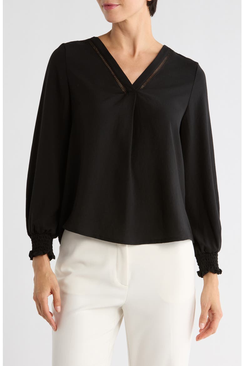 Needle Lace V-Neck Top, Main, color, BLACK
