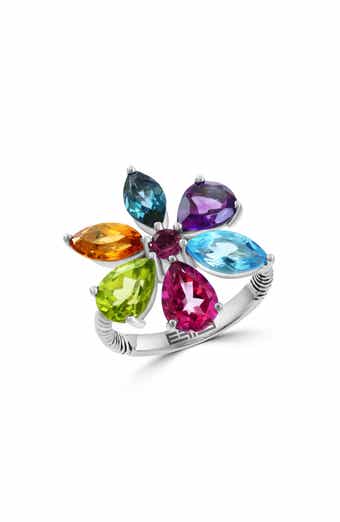 Sterling Silver Semiprecious Gemstone Flower Ring