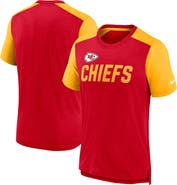 Nike Men's Nike Heathered Red/Heathered Gold Kansas City Chiefs Color Block Team Name T-Shirt