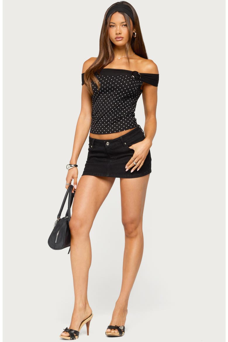 Eela Dot Off the Shoulder Crop Top, Alternate, color, BLACK