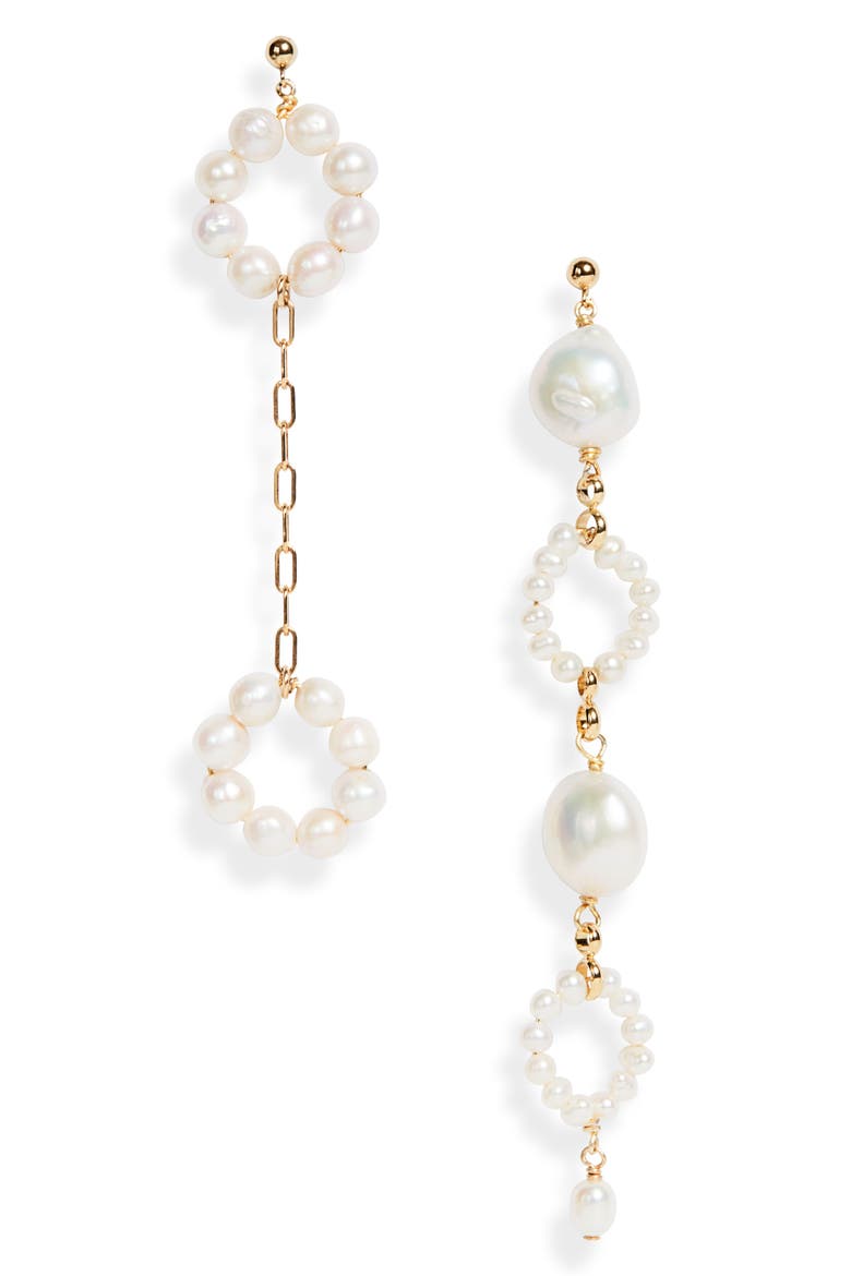 Sandrine Mismatched Pearl Earrings, Main, color, GOLD